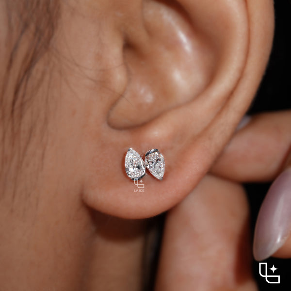 Marquise Cut Stud Earrings with Double Stone Petal Design, 1.50 CT Total Diamond Weight