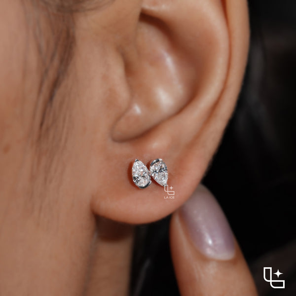 Marquise Cut Stud Earrings with Double Stone Petal Design, 1.50 CT Total Diamond Weight