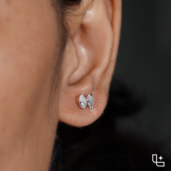 Marquise Cut Stud Earrings with Double Stone Petal Design, 1.50 CT Total Diamond Weight