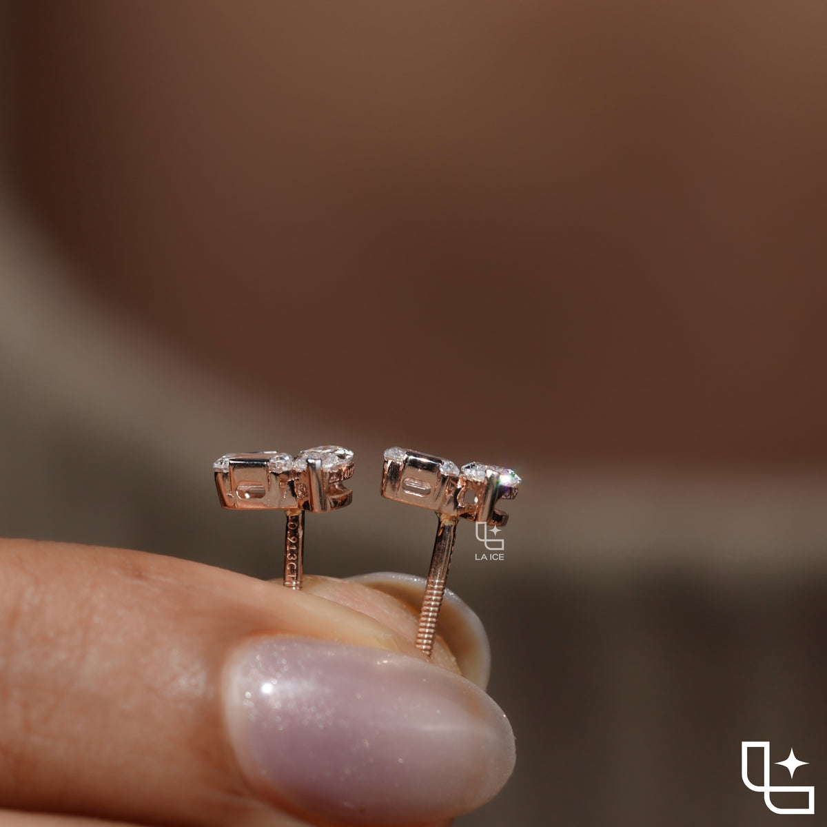 Marquise & Emerald Diamond Stud Earrings – Rose Gold Diamond Earrings | Modern Two-Stone Diamond Earrings for Women