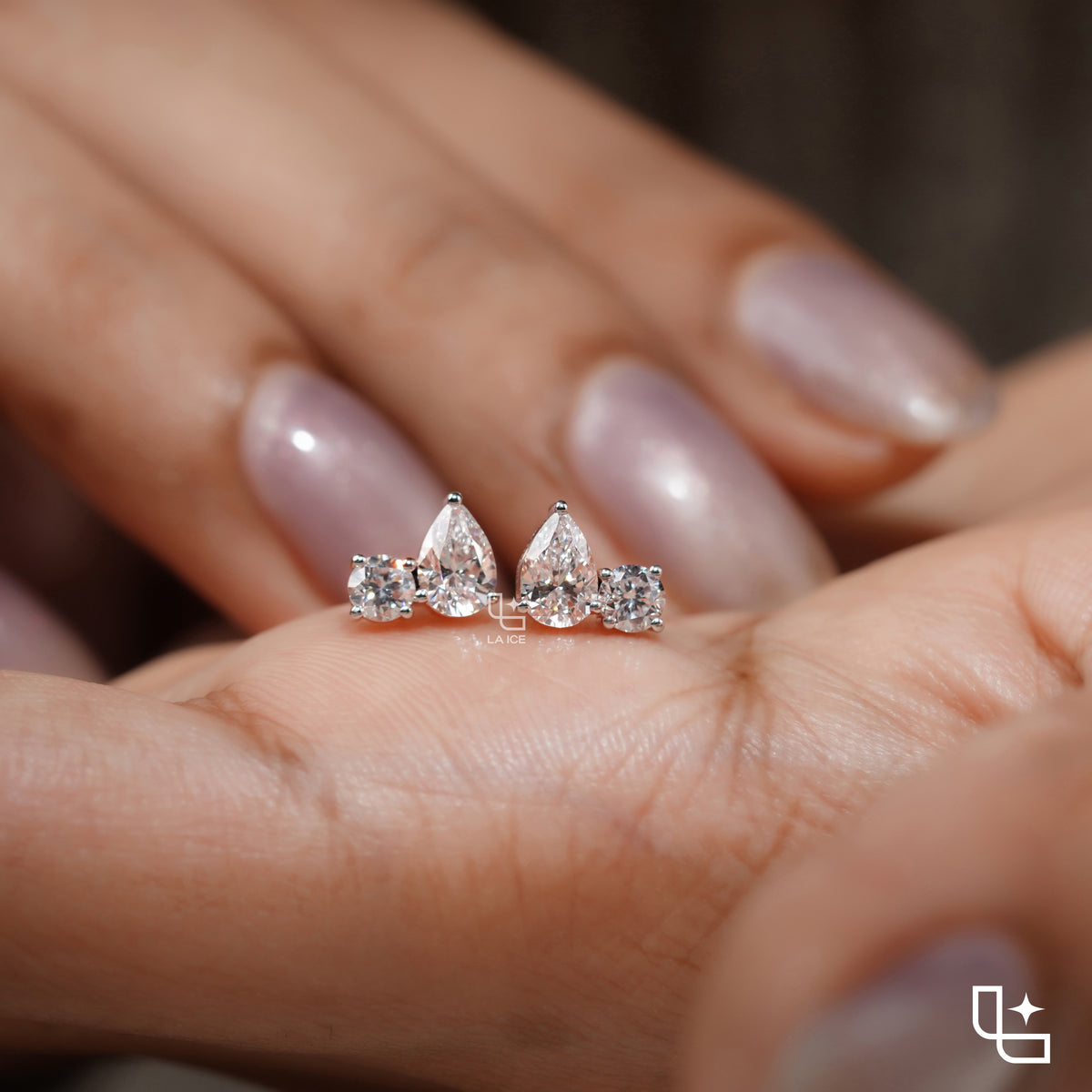 Pear & Round Diamond Stud Earrings – Rose Gold Diamond Earrings | Classic Two-Stone Diamond Studs for Women