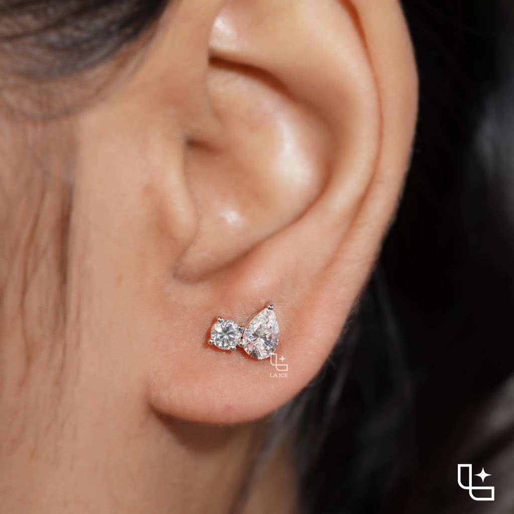 Pear and Round Cut Three-Stone Drop Earrings, 1.00 CT Total Diamond Weight