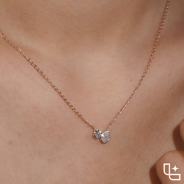 Round & Oval Diamond Pendant Necklace – Rose Gold Diamond Necklace | Modern Two-Stone Diamond Pendant for Women