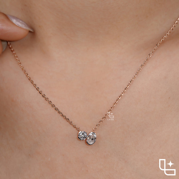 Round & Oval Diamond Pendant Necklace – Rose Gold Diamond Necklace | Modern Two-Stone Diamond Pendant for Women