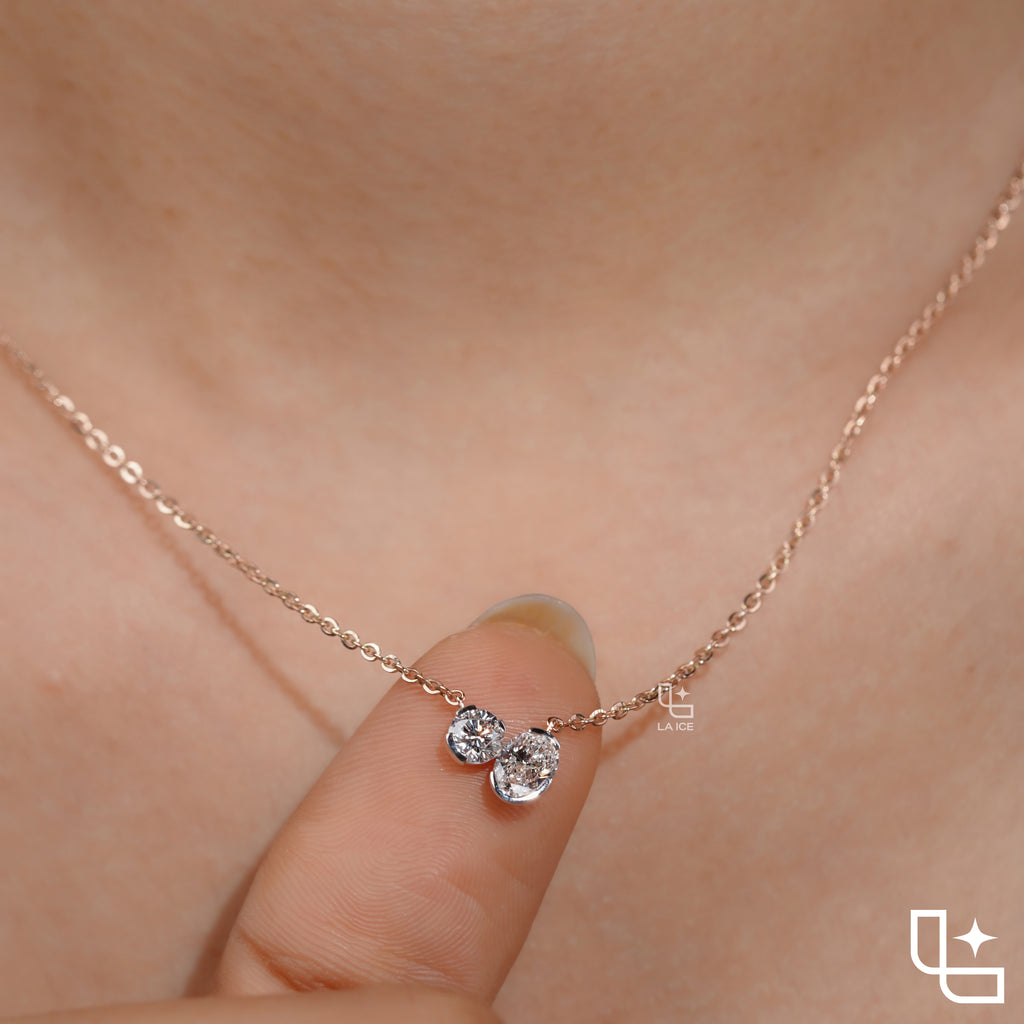 Round & Oval Diamond Pendant Necklace – Rose Gold Diamond Necklace | Modern Two-Stone Diamond Pendant for Women