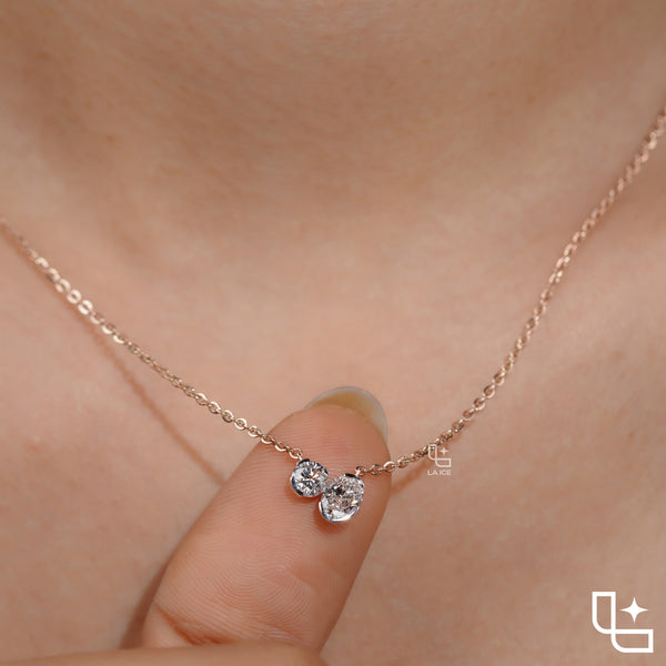Round & Oval Diamond Pendant Necklace – Rose Gold Diamond Necklace | Modern Two-Stone Diamond Pendant for Women