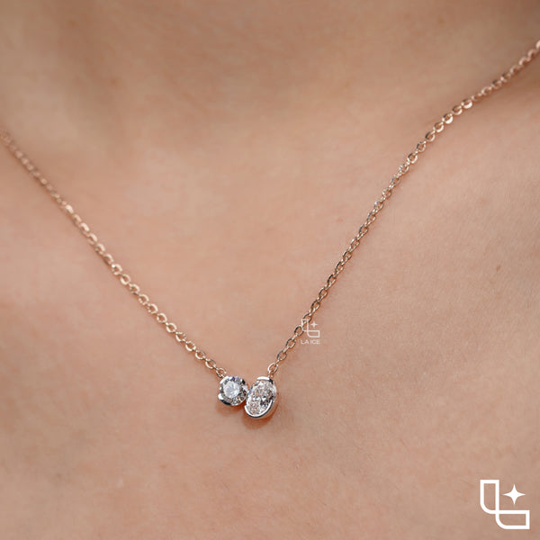 Round & Oval Diamond Pendant Necklace – Rose Gold Diamond Necklace | Modern Two-Stone Diamond Pendant for Women