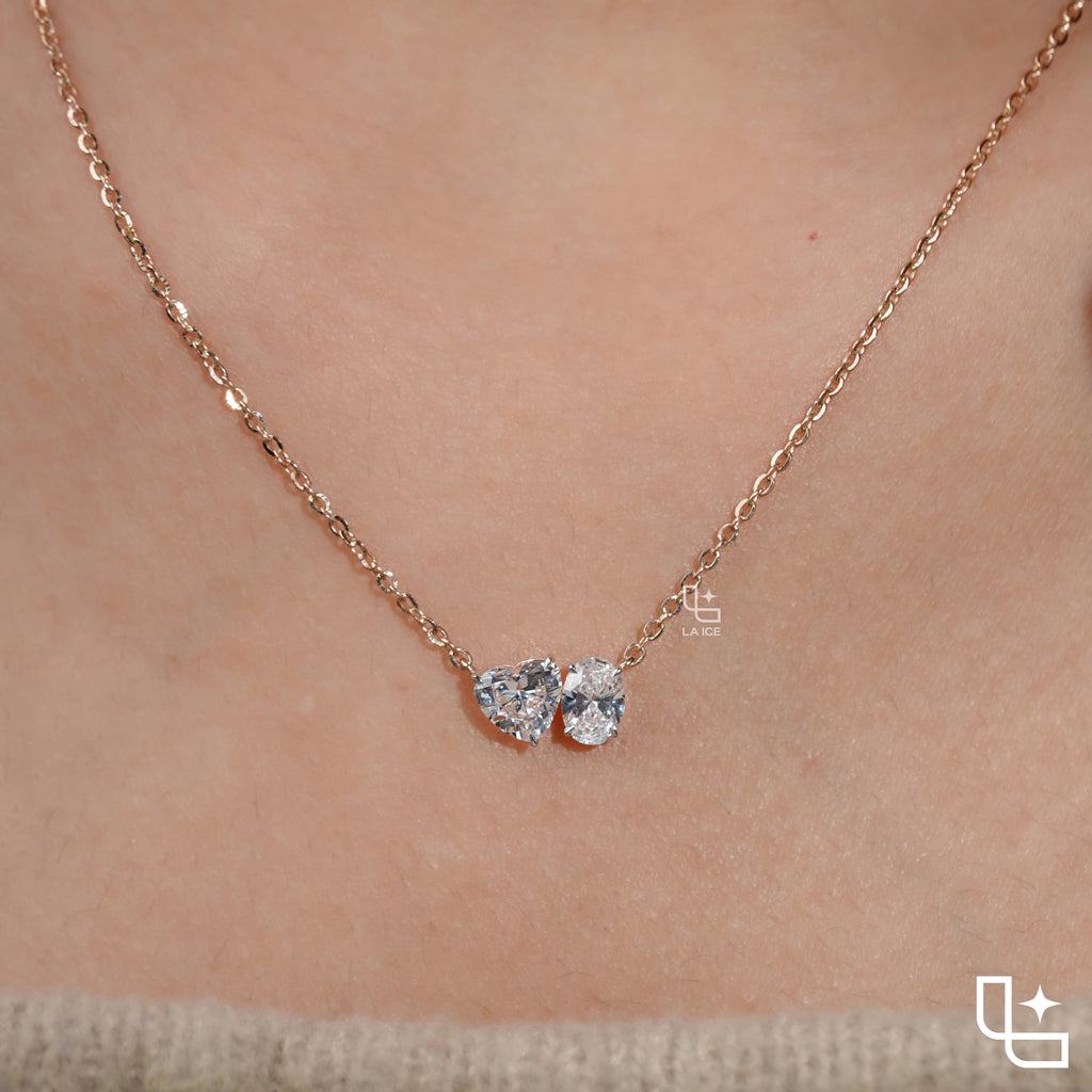 Heart & Oval Diamond Pendant Necklace – Rose Gold Diamond Necklace | Romantic Two-Stone Diamond Pendant for Women