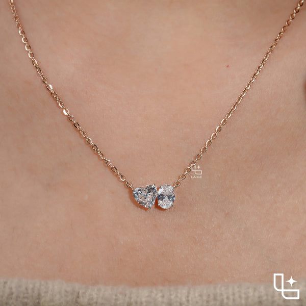 Heart & Oval Diamond Pendant Necklace – Rose Gold Diamond Necklace | Romantic Two-Stone Diamond Pendant for Women