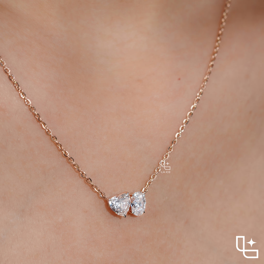 Heart & Oval Diamond Pendant Necklace – Rose Gold Diamond Necklace | Romantic Two-Stone Diamond Pendant for Women