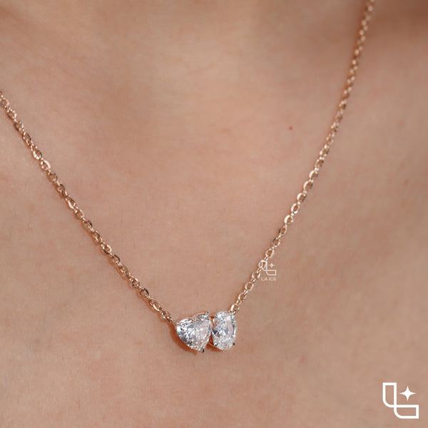 Heart & Oval Diamond Pendant Necklace – Rose Gold Diamond Necklace | Romantic Two-Stone Diamond Pendant for Women