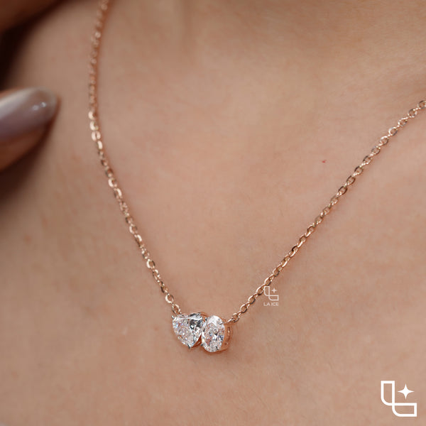Heart & Oval Diamond Pendant Necklace – Rose Gold Diamond Necklace | Romantic Two-Stone Diamond Pendant for Women
