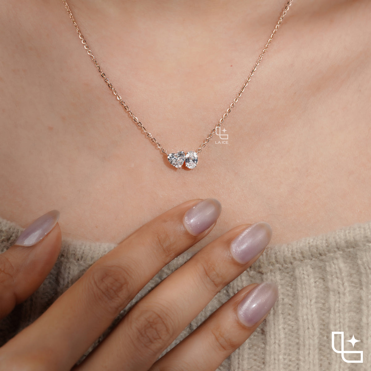 Heart & Oval Diamond Pendant Necklace – Rose Gold Diamond Necklace | Romantic Two-Stone Diamond Pendant for Women