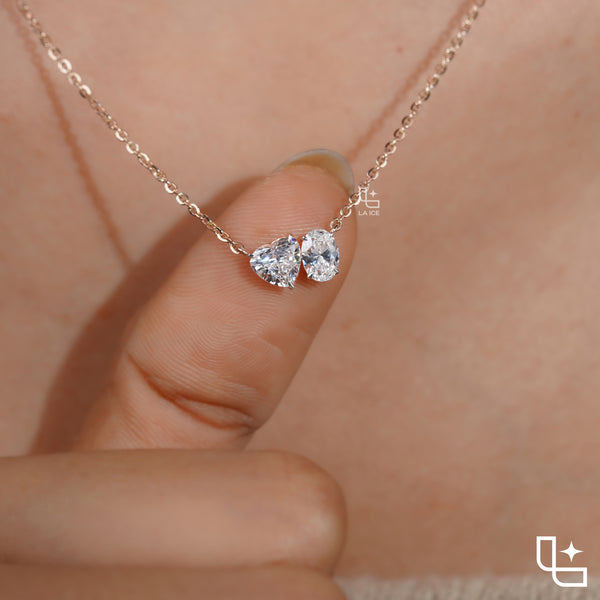 Heart & Oval Diamond Pendant Necklace – Rose Gold Diamond Necklace | Romantic Two-Stone Diamond Pendant for Women