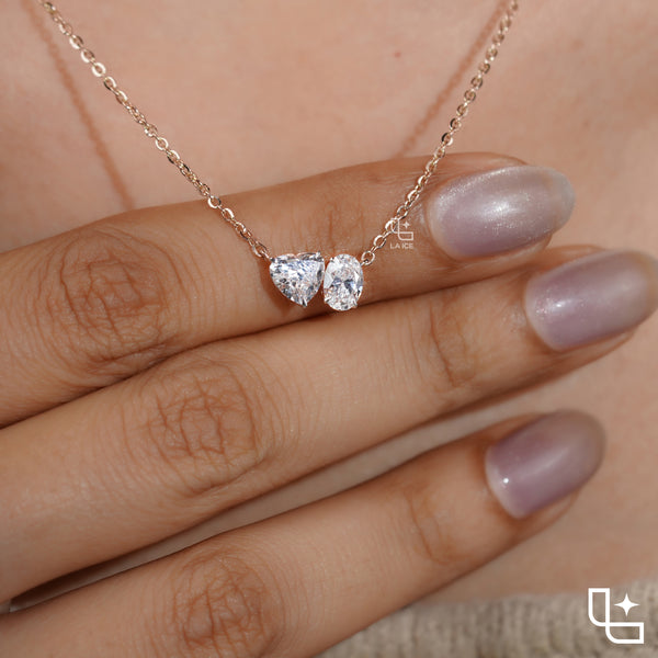 Heart & Oval Diamond Pendant Necklace – Rose Gold Diamond Necklace | Romantic Two-Stone Diamond Pendant for Women