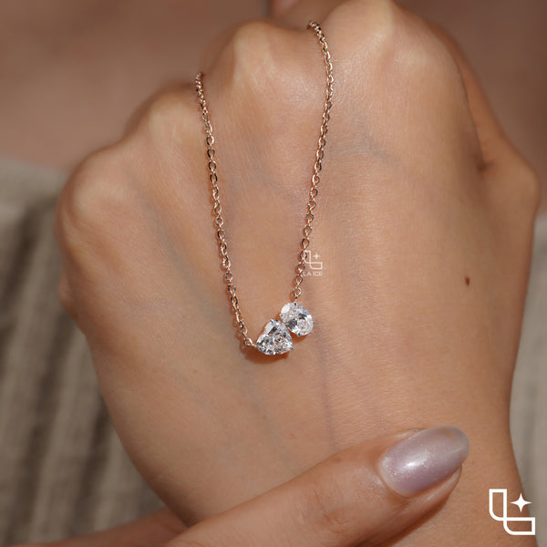 Heart & Oval Diamond Pendant Necklace – Rose Gold Diamond Necklace | Romantic Two-Stone Diamond Pendant for Women