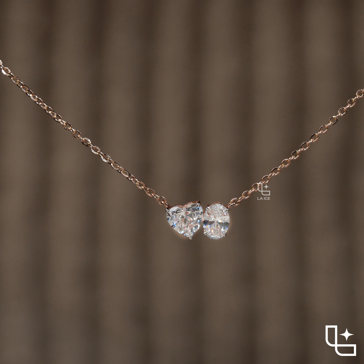 Heart & Oval Diamond Pendant Necklace – Rose Gold Diamond Necklace | Romantic Two-Stone Diamond Pendant for Women