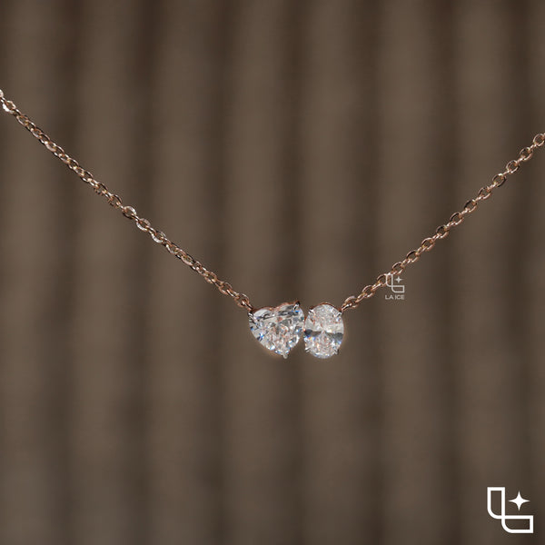 Heart & Oval Diamond Pendant Necklace – Rose Gold Diamond Necklace | Romantic Two-Stone Diamond Pendant for Women