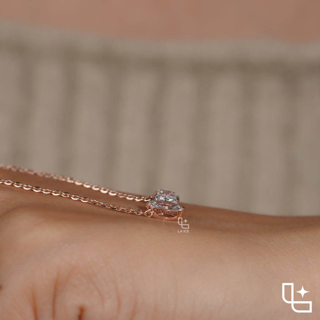 Marquise & Emerald Cut Diamond Pendant Necklace – Rose Gold Diamond Necklace | Modern Two-Stone Diamond Pendant for Women