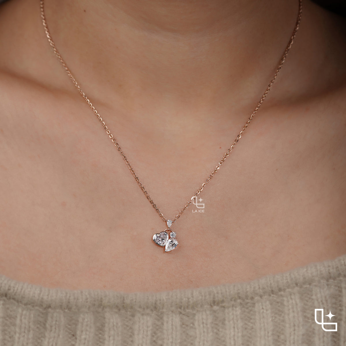 Heart & Pear Diamond Pendant Necklace – Rose Gold Diamond Necklace | Romantic Multi-Stone Diamond Pendant for Women