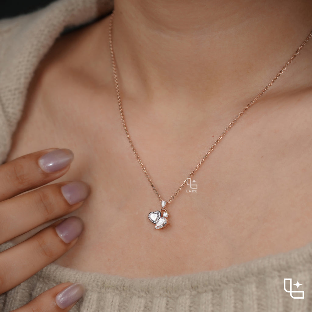 Heart & Pear Diamond Pendant Necklace – Rose Gold Diamond Necklace | Romantic Multi-Stone Diamond Pendant for Women