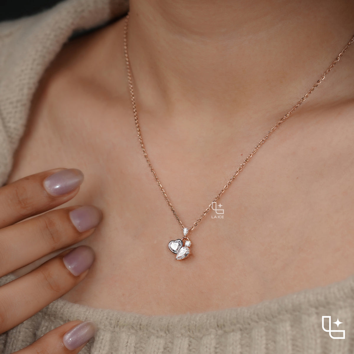 Heart & Pear Diamond Pendant Necklace – Rose Gold Diamond Necklace | Romantic Multi-Stone Diamond Pendant for Women