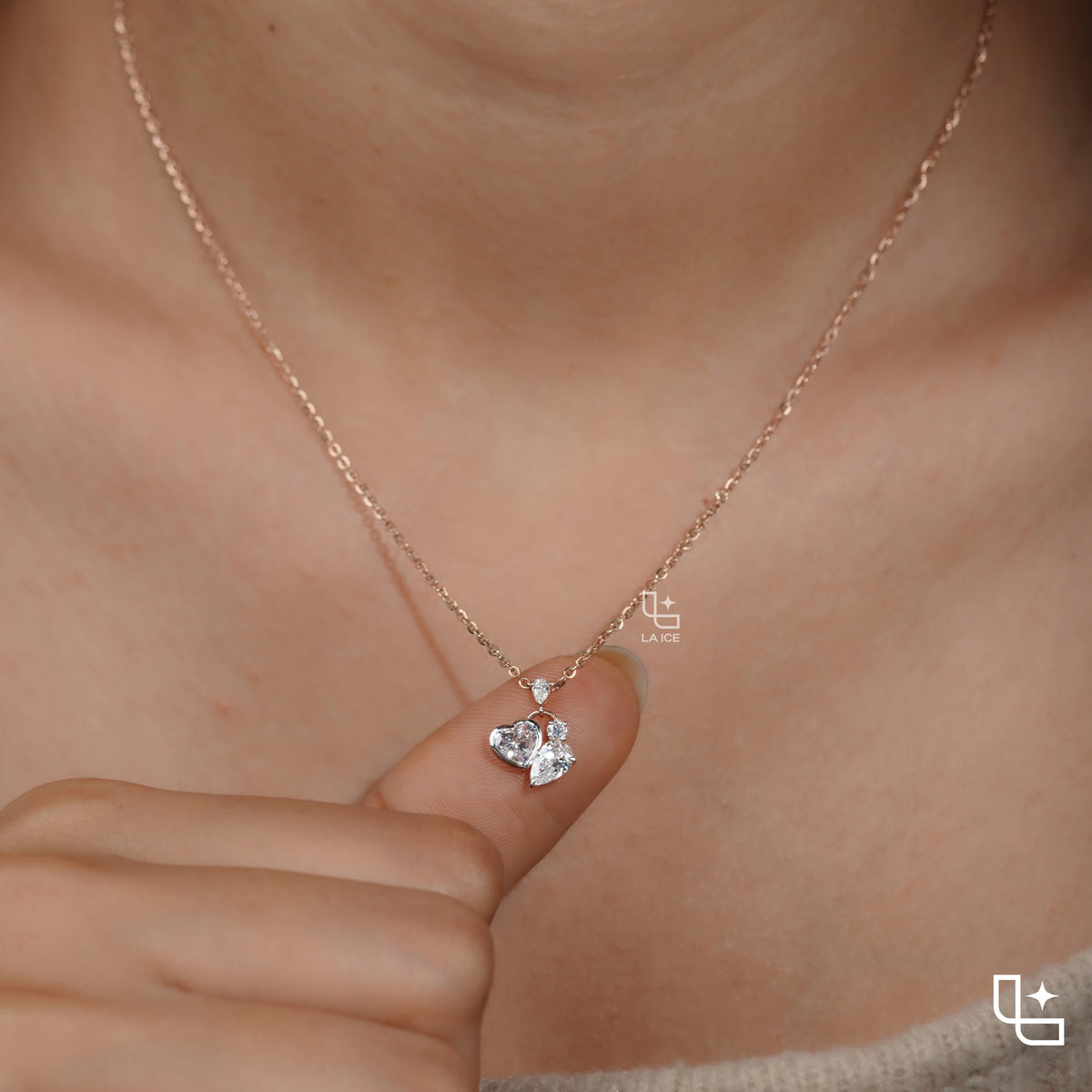 Heart & Pear Diamond Pendant Necklace – Rose Gold Diamond Necklace | Romantic Multi-Stone Diamond Pendant for Women