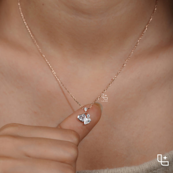 Heart & Pear Diamond Pendant Necklace – Rose Gold Diamond Necklace | Romantic Multi-Stone Diamond Pendant for Women