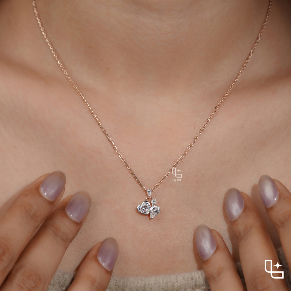 Heart & Pear Diamond Pendant Necklace – Rose Gold Diamond Necklace | Romantic Multi-Stone Diamond Pendant for Women