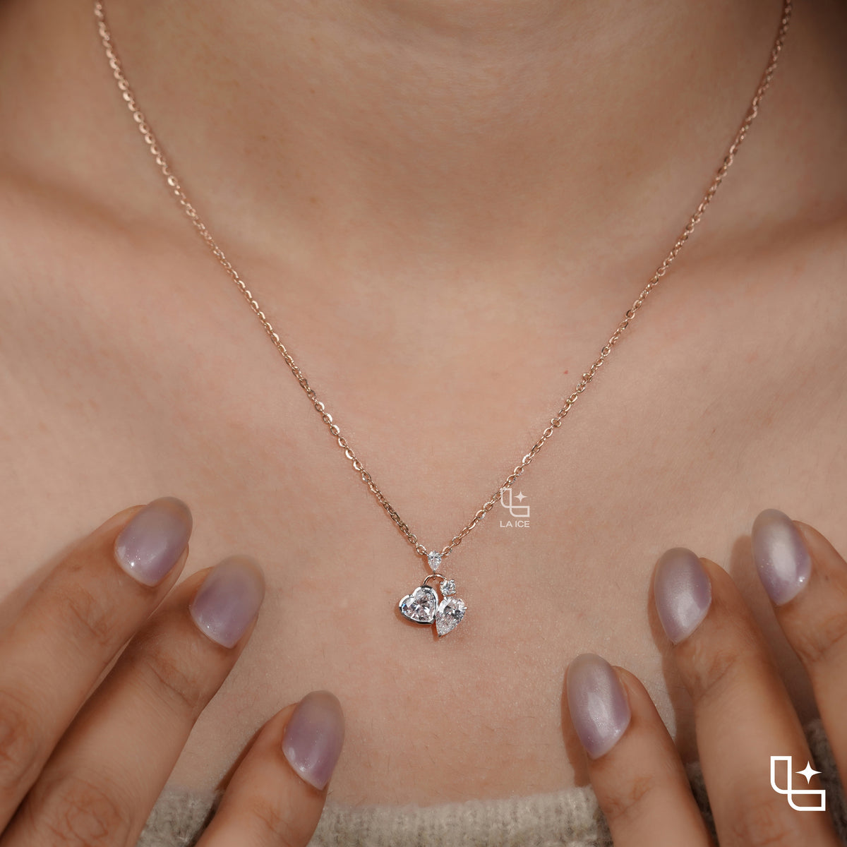 Heart & Pear Diamond Pendant Necklace – Rose Gold Diamond Necklace | Romantic Multi-Stone Diamond Pendant for Women