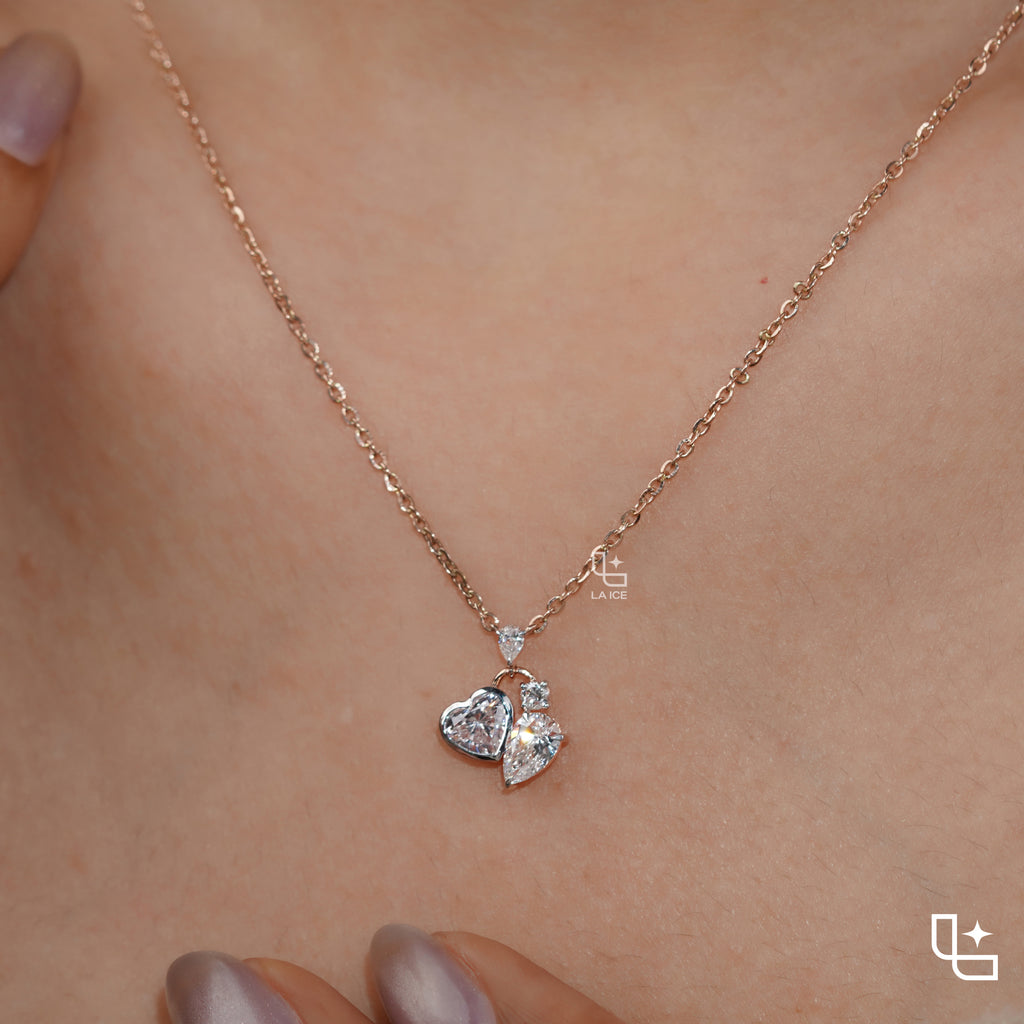 Heart & Pear Diamond Pendant Necklace – Rose Gold Diamond Necklace | Romantic Multi-Stone Diamond Pendant for Women