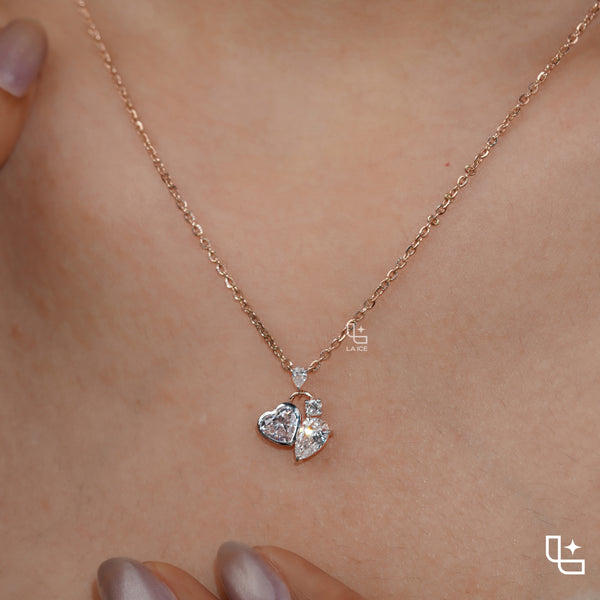 Heart & Pear Diamond Pendant Necklace – Rose Gold Diamond Necklace | Romantic Multi-Stone Diamond Pendant for Women