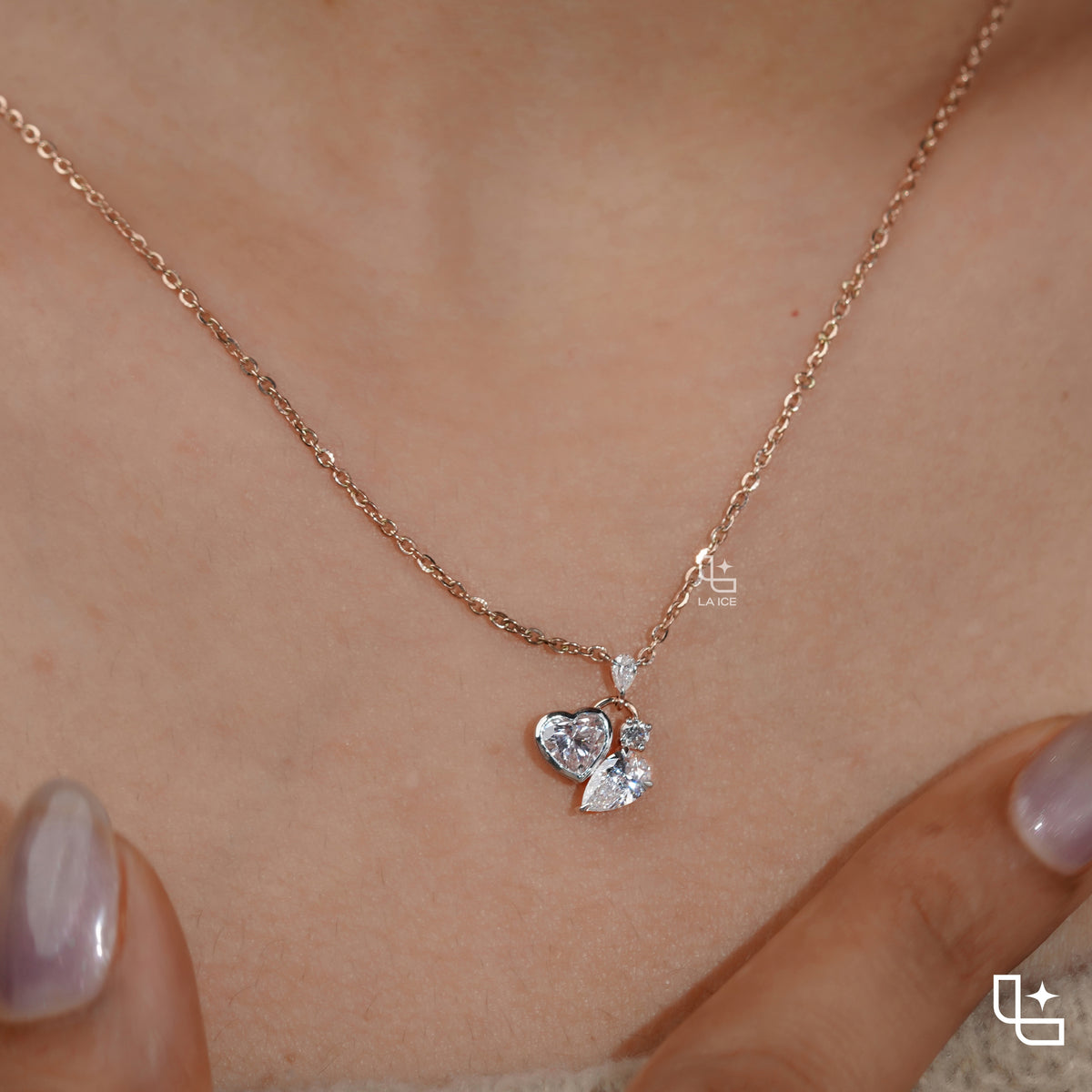 Heart & Pear Diamond Pendant Necklace – Rose Gold Diamond Necklace | Romantic Multi-Stone Diamond Pendant for Women