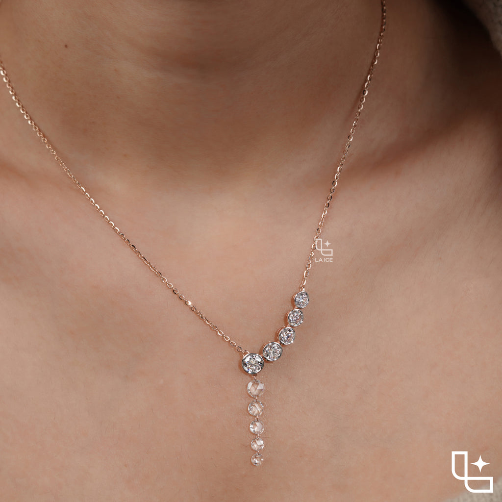 Round Diamond Journey Drop Necklace – Rose Gold Diamond Necklace | Elegant Graduated Diamond Pendant Necklace for Women