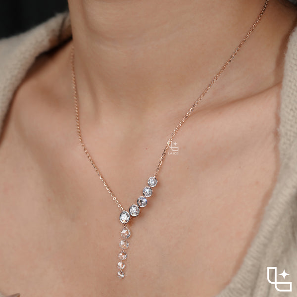 Round Diamond Journey Drop Necklace – Rose Gold Diamond Necklace | Elegant Graduated Diamond Pendant Necklace for Women