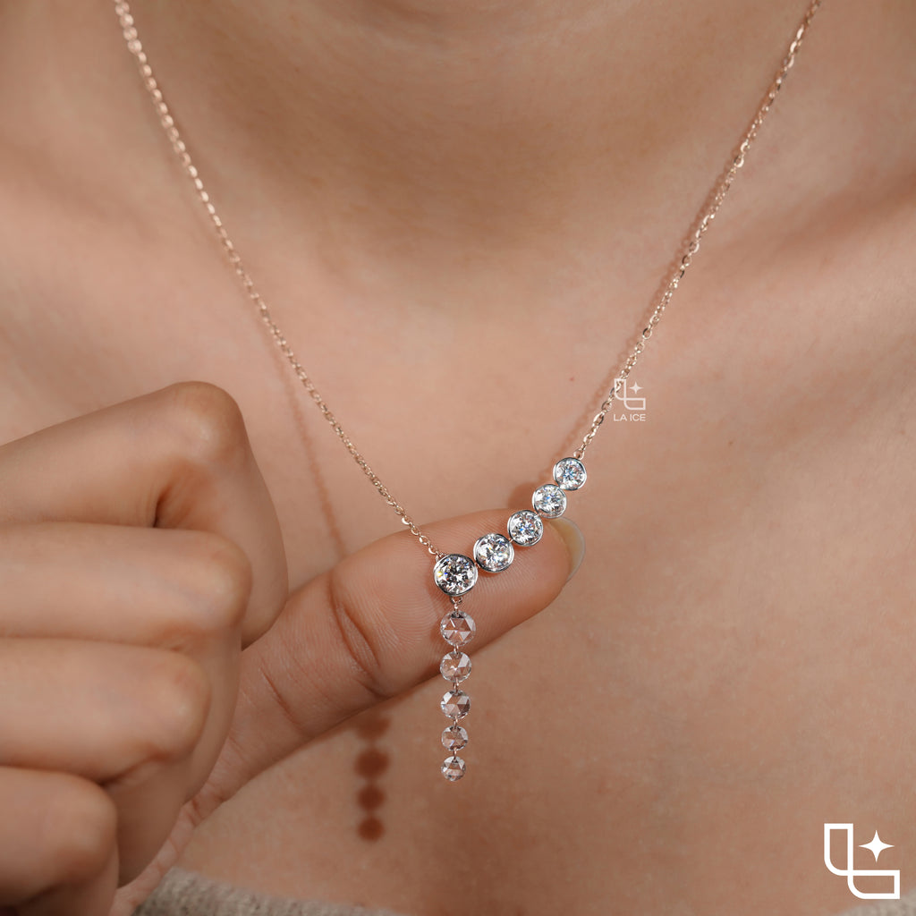 Round Diamond Journey Drop Necklace – Rose Gold Diamond Necklace | Elegant Graduated Diamond Pendant Necklace for Women
