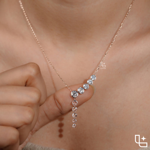 Round Diamond Journey Drop Necklace – Rose Gold Diamond Necklace | Elegant Graduated Diamond Pendant Necklace for Women