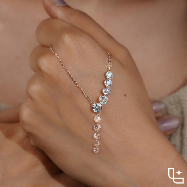 Round Diamond Journey Drop Necklace – Rose Gold Diamond Necklace | Elegant Graduated Diamond Pendant Necklace for Women