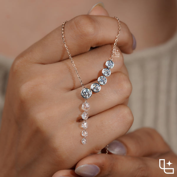 Round Diamond Journey Drop Necklace – Rose Gold Diamond Necklace | Elegant Graduated Diamond Pendant Necklace for Women