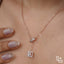 Emerald Cut Halo Drop Necklace with Diamond Sliding Bar Detail