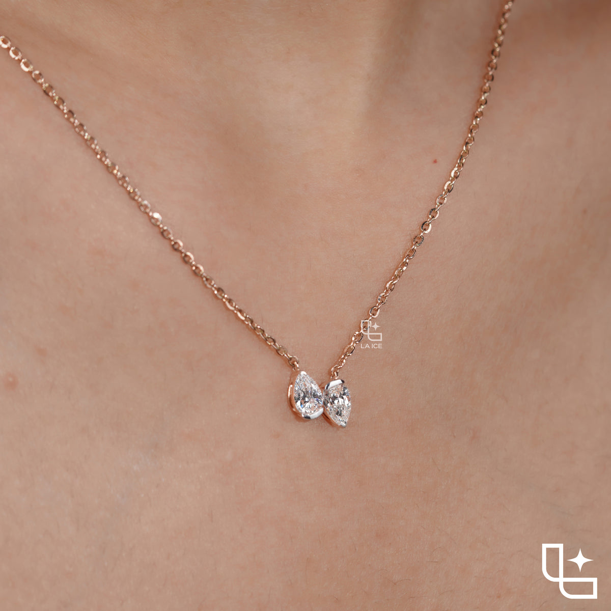 Pear Diamond Duo Pendant Necklace – Rose Gold Diamond Necklace | Modern Two-Stone Pear Diamond Pendant for Women