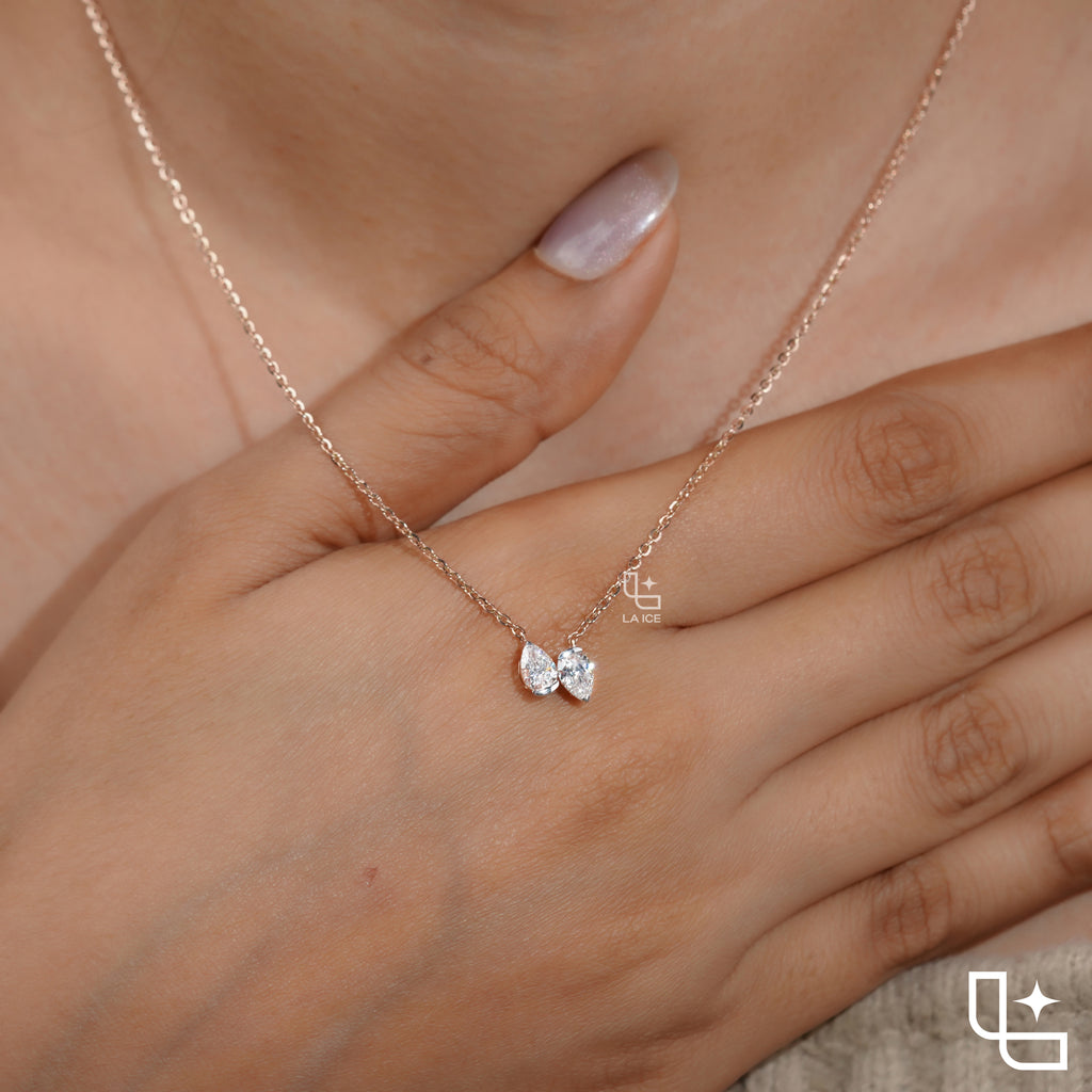 Pear Diamond Duo Pendant Necklace – Rose Gold Diamond Necklace | Modern Two-Stone Pear Diamond Pendant for Women