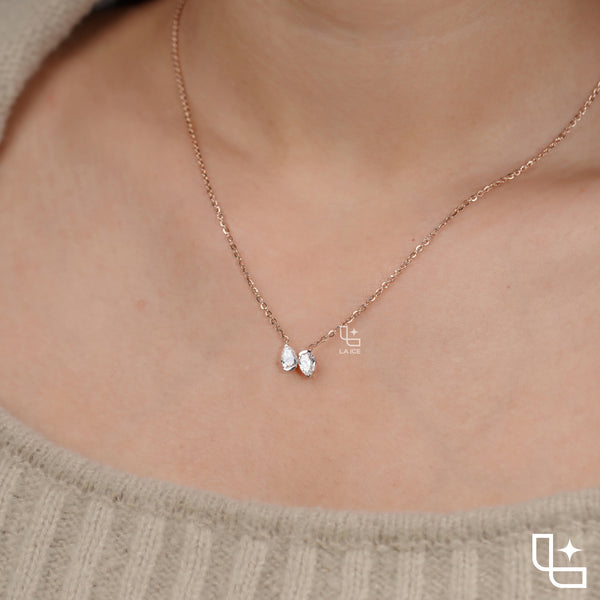 Pear Diamond Duo Pendant Necklace – Rose Gold Diamond Necklace | Modern Two-Stone Pear Diamond Pendant for Women