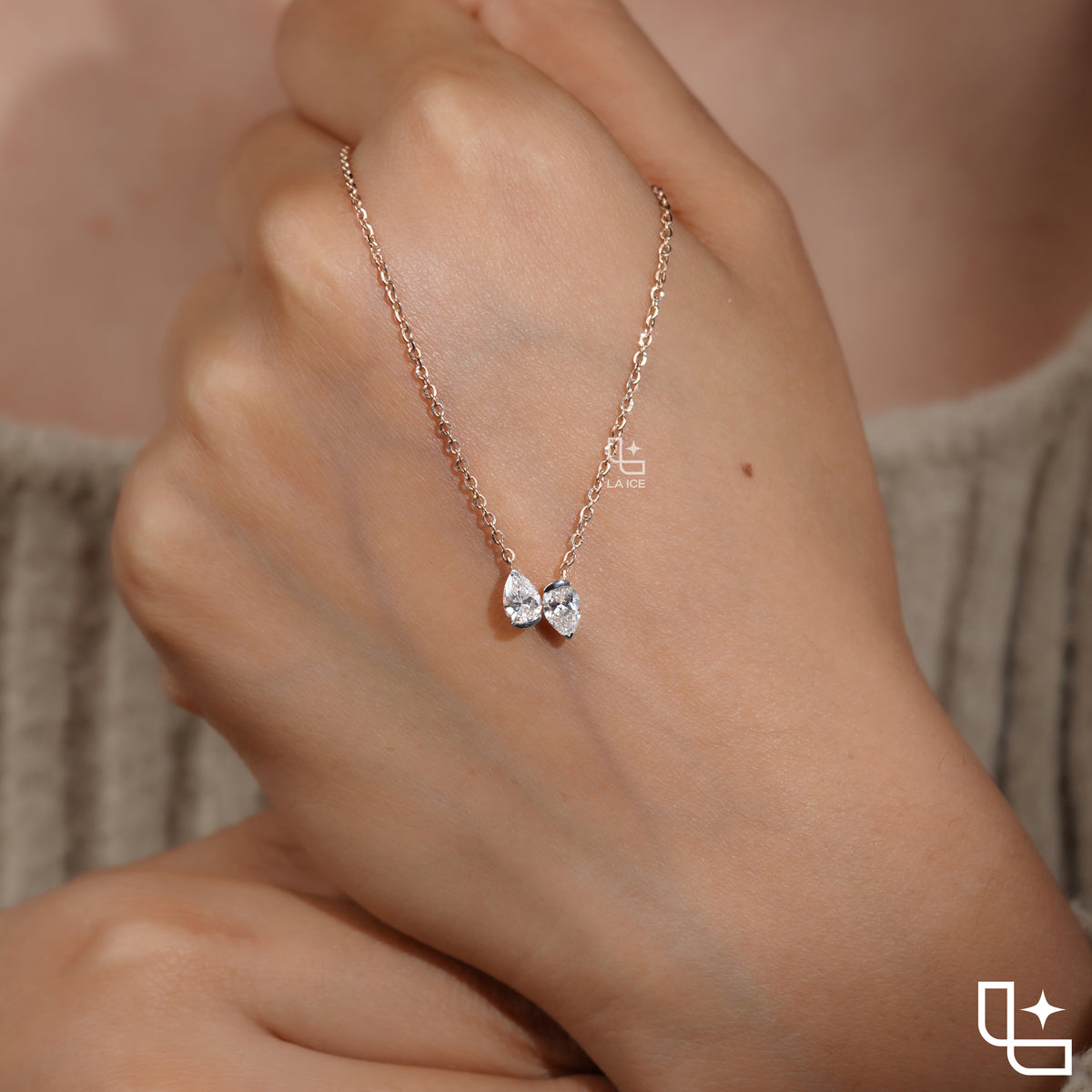Pear Diamond Duo Pendant Necklace – Rose Gold Diamond Necklace | Modern Two-Stone Pear Diamond Pendant for Women