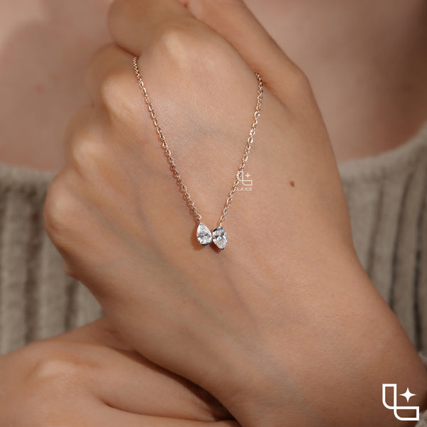 Pear Diamond Duo Pendant Necklace – Rose Gold Diamond Necklace | Modern Two-Stone Pear Diamond Pendant for Women