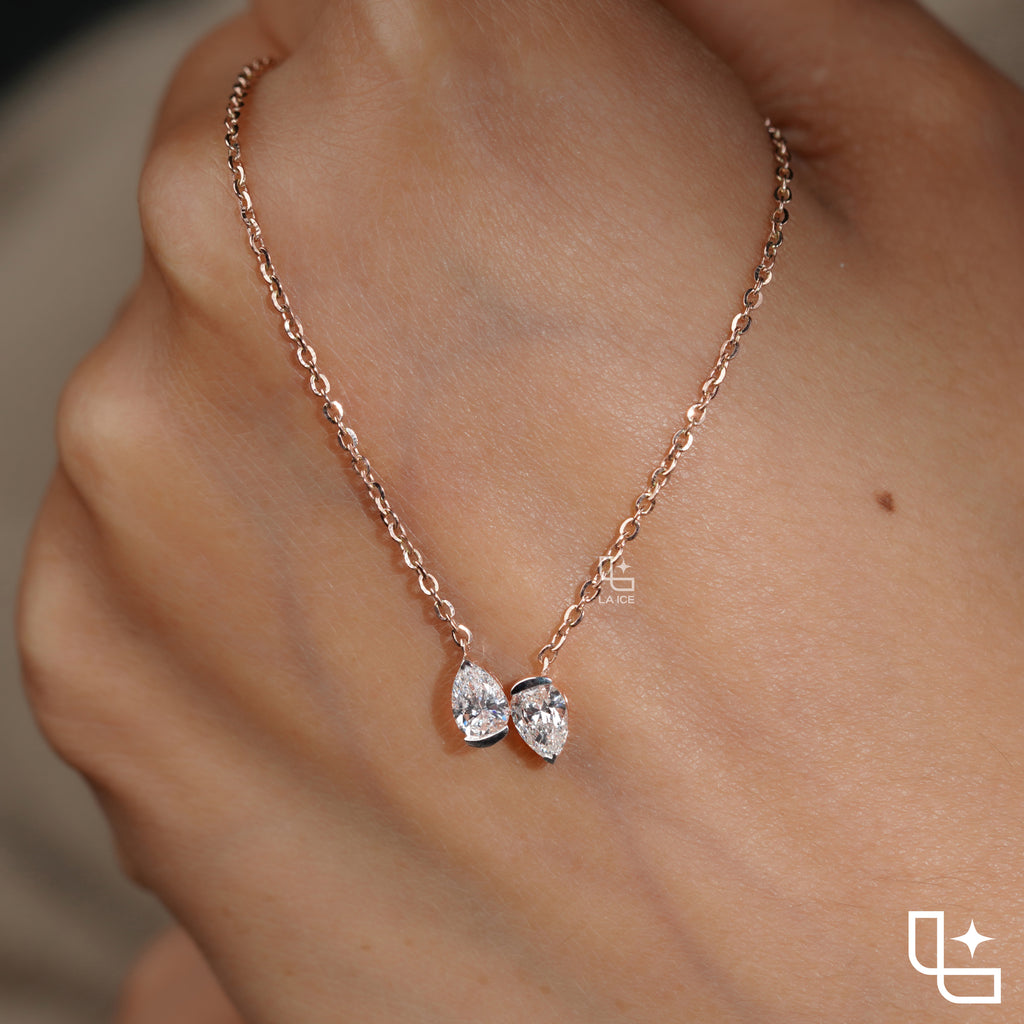 Pear Diamond Duo Pendant Necklace – Rose Gold Diamond Necklace | Modern Two-Stone Pear Diamond Pendant for Women