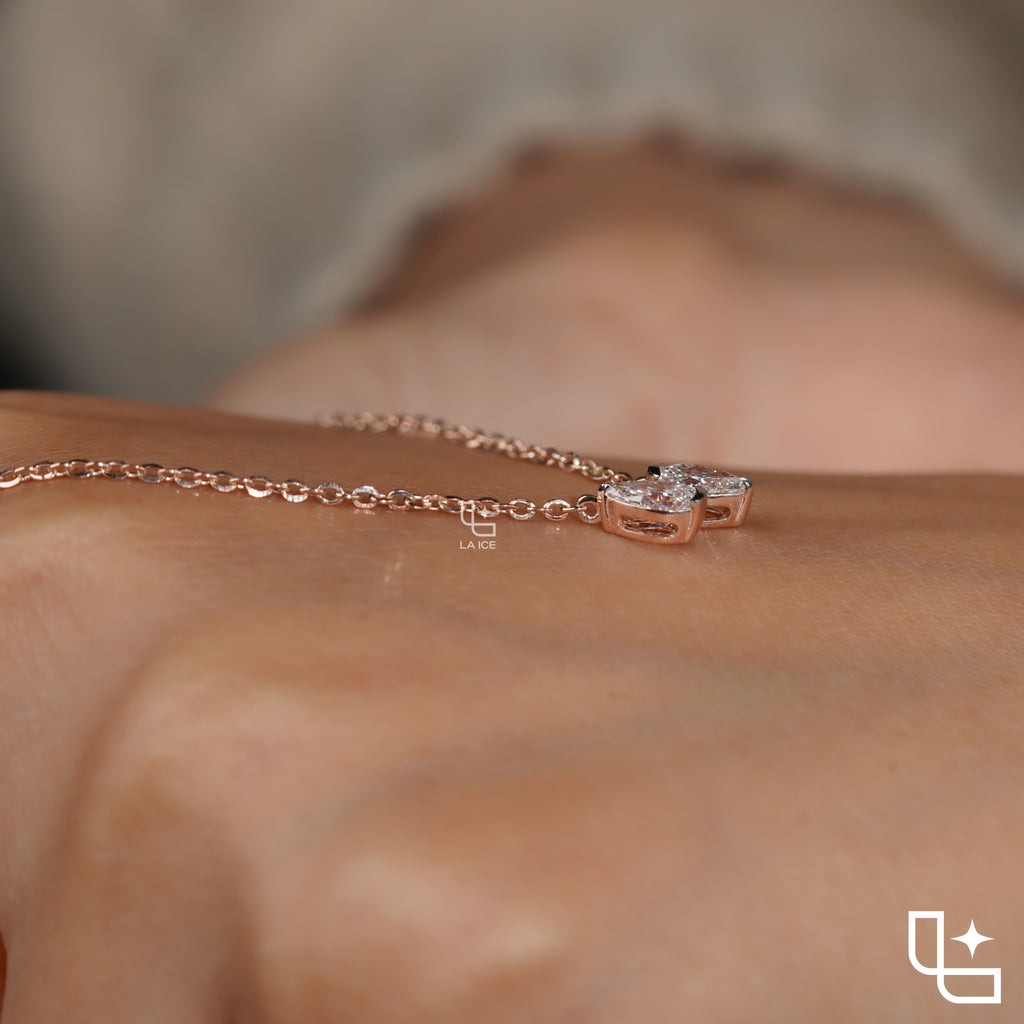Pear Diamond Duo Pendant Necklace – Rose Gold Diamond Necklace | Modern Two-Stone Pear Diamond Pendant for Women