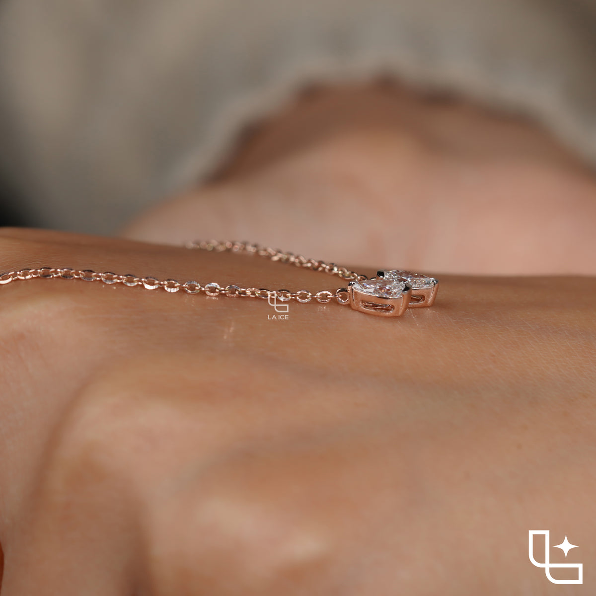 Pear Diamond Duo Pendant Necklace – Rose Gold Diamond Necklace | Modern Two-Stone Pear Diamond Pendant for Women