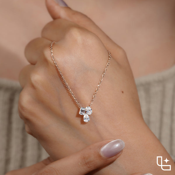 Multi Shape Diamond Cluster Pendant Necklace – Rose Gold Diamond Necklace | Emerald, Oval & Pear Diamond Pendant for Women