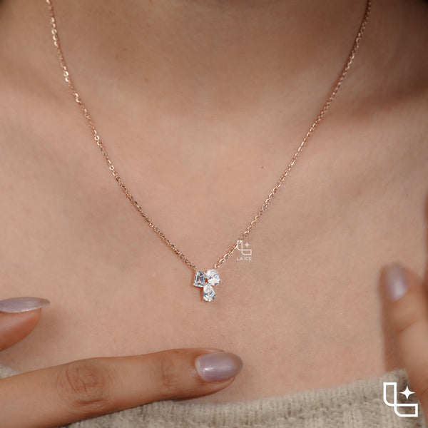 Multi Shape Diamond Cluster Pendant Necklace – Rose Gold Diamond Necklace | Emerald, Oval & Pear Diamond Pendant for Women